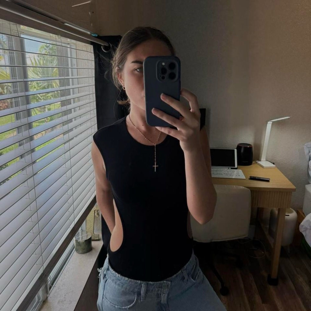 SHEIN Black Fitted Cut Out Bodysuit